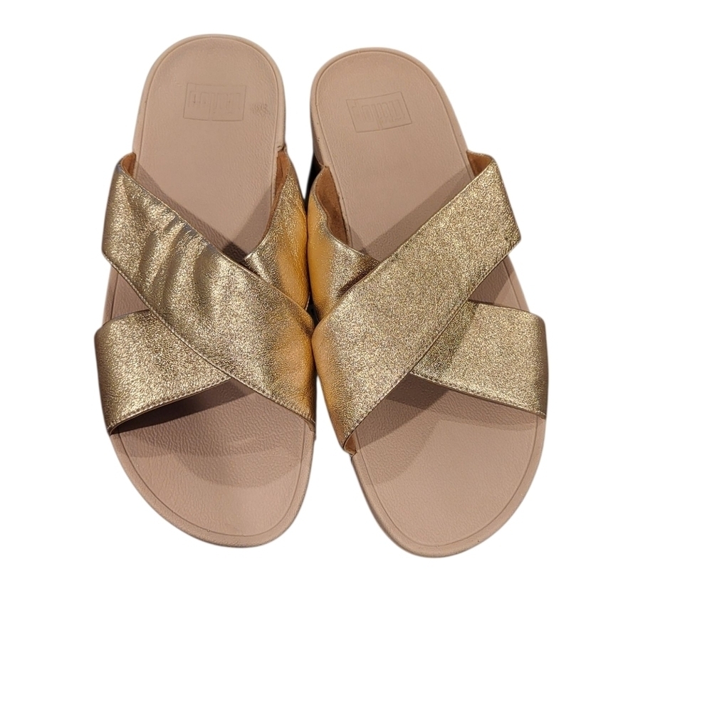 FitFlop Lulu Cross Slide Sandals Rose Gold Size 10 - Picture 2 of 9